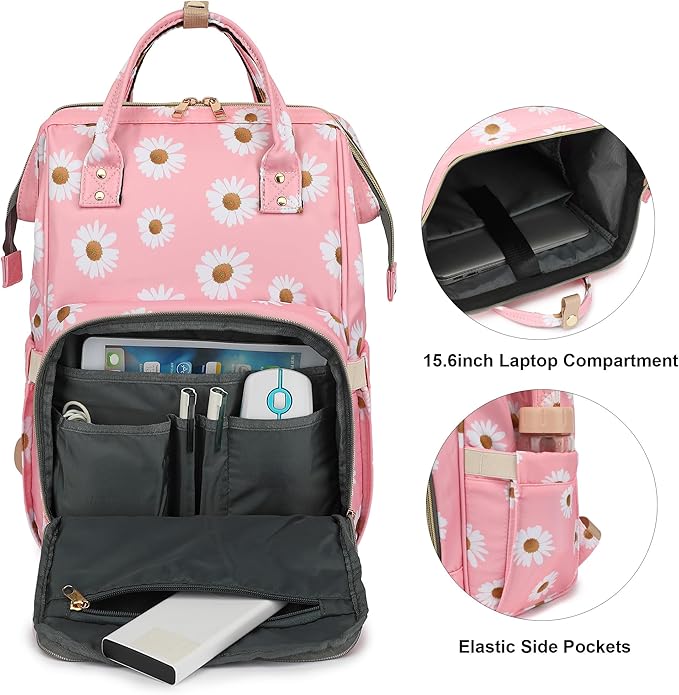 Laptop Backpack for Women Men, 15.6 inch College School Backpack Bookbag for Work/School/Travel/Business (Daisy Pink)