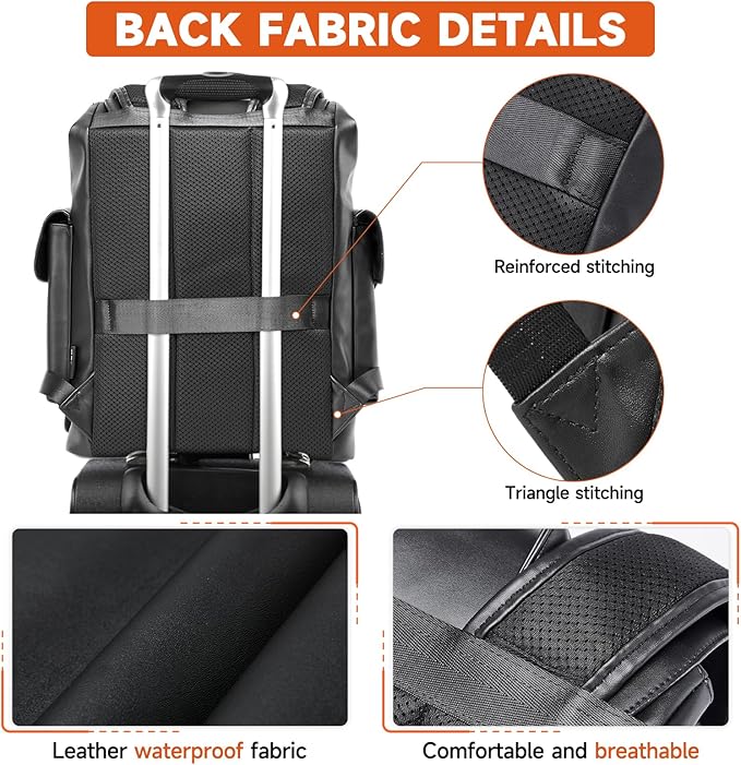 Leather Backpack Waterproof Fit 15.6 Inch Laptop Vintage Drawstring Design Large Capacity Travel Sports Outdoor Casual Black Men Women College Backpack