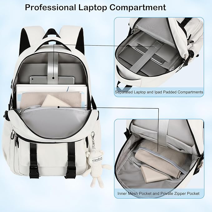 Hidds College Backpack Laptop Backpacks 15.6 Inch for Men Women Elementary Middle High School Book Bag For Teens Girls Boys Student Anti Theft Travel Daypack Large Bookbags-Beige