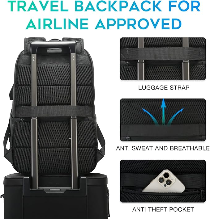 FUTURE AESTHETICS Smart Waterproof Travel Backpack Business Flight Approved Carry on Backpack for Men Women ，Large Capacity Laptop Backpack，Water Resistant Computer Backpack Fits 16 Inch Laptop（Black）
