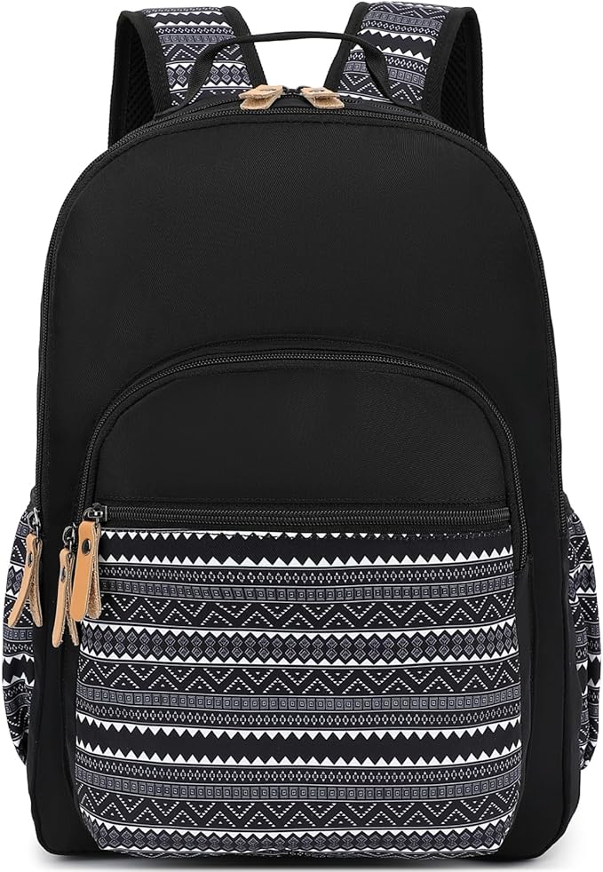 Leaper Travel Backpack for Women Laptop Backpack for Men Water-resistant School Backpack for Girls Kids Boys Back Pack Casual Daypack Satchel Geometric Black