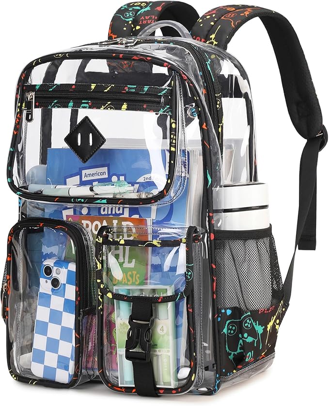 Clear Backpack for School,Heavy Duty PVC Transparent Bookbag for Girls Stadium Approved See Through Backpack