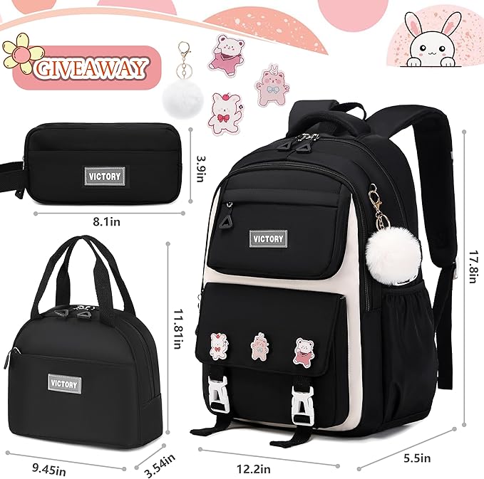 AO ALI VICTORY Backpack for Women Girls Set with Pencil Case 15.6 Inch Laptop School Bag Kids Elementary College Backpacks