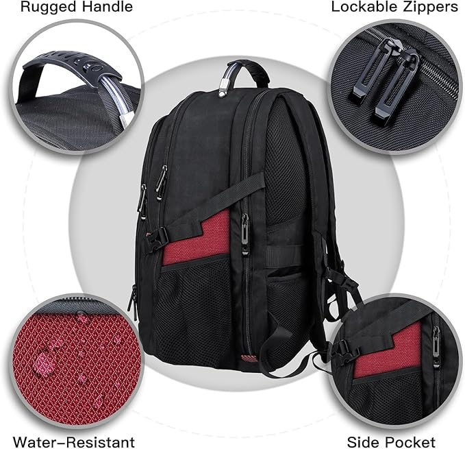 Extra Large Backpack, Travel Laptop Backpack, Sturdy TSA Water Resistant 17.3 Inch Carry on Backpacks, Anti Theft Business Computer Backpacks Gifts for Men Women, Red