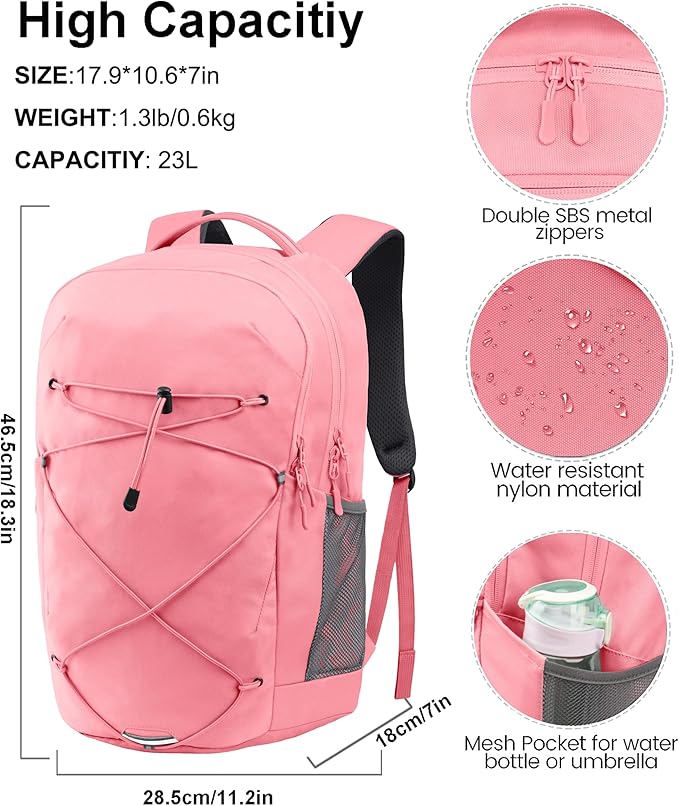 KEOFID Casual Daypacks Backpack for Men and Women, Hiking Backpack, Travel Backpack, Black Backpack for Sports, College Backpack, Water Resistant(Pink)
