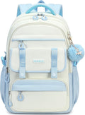 School Backpack for Girls, Laptop Backpack 15.6 Inch Kids Elementary Middle High School Bag Anti Theft Cute College Bookbags for Teens Girls Women Students Casual Travel Daypack,Blue Beige