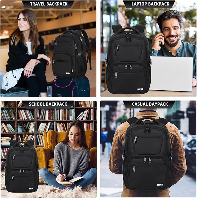 Backpack for Men Women, School Backpack for Boys Girls Teens, Work Business College Backpacks with Reinforced Straps, Black Student Bookbag Fits 17.3 Inch Laptop with Reinforced Straps, Gifts
