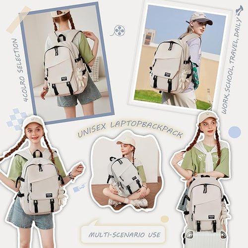 Caoroky knight College School Bag for Men Women Laptop Backpack 15.6 Inch Anti Theft Travel Daypack Large Elementary Middle High Bookbags for Teens Girls Boys Students-Medium,off-white