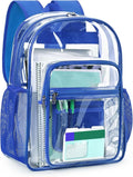 ZORFIN Clear Backpack Heavy Duty for School & Work – 17in Transparent PVC Bag with Large Capacity & Reinforced Straps – See Through Bookbag for Men, Women, Boys & Girls, Workplace Security - Blue