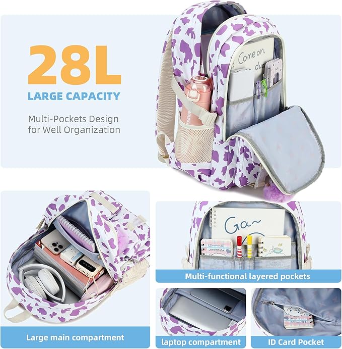 Hidds Backpack for Girls College School Backpacks Kids Bookbag School Bag Travel Laptop Daypack Teens Women (Purple)
