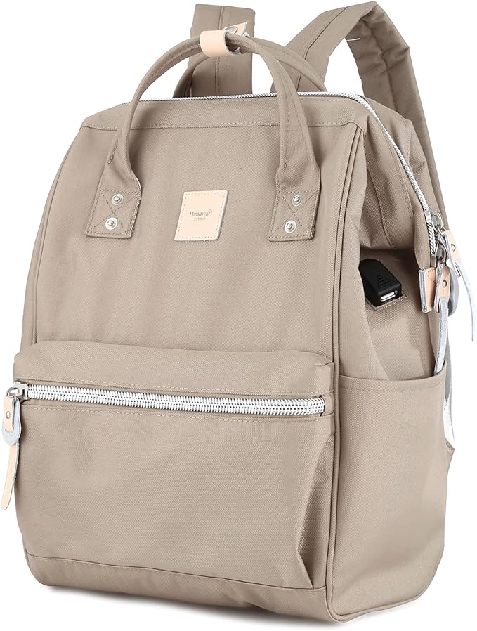 himawari Laptop Backpack for Women&Men Travel With USB Charging Port Large Business Bag Water Resistant College Computer Doctor (1881-Khaki, Regular)