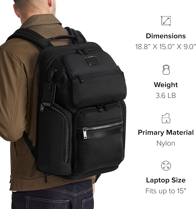 TUMI - Alpha Bravo Nomadic Backpack - Men's Durable Carry On Bag - 18.8" X 15.0" X 9.0" - Fits up to 15" Laptop - Khaki