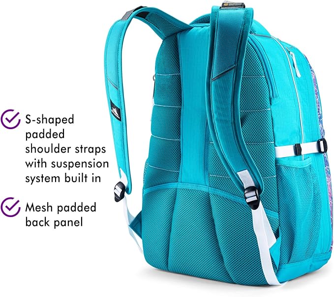 High Sierra Swerve Laptop Backpack, Sequin Facets/Bluebird/White, One Size