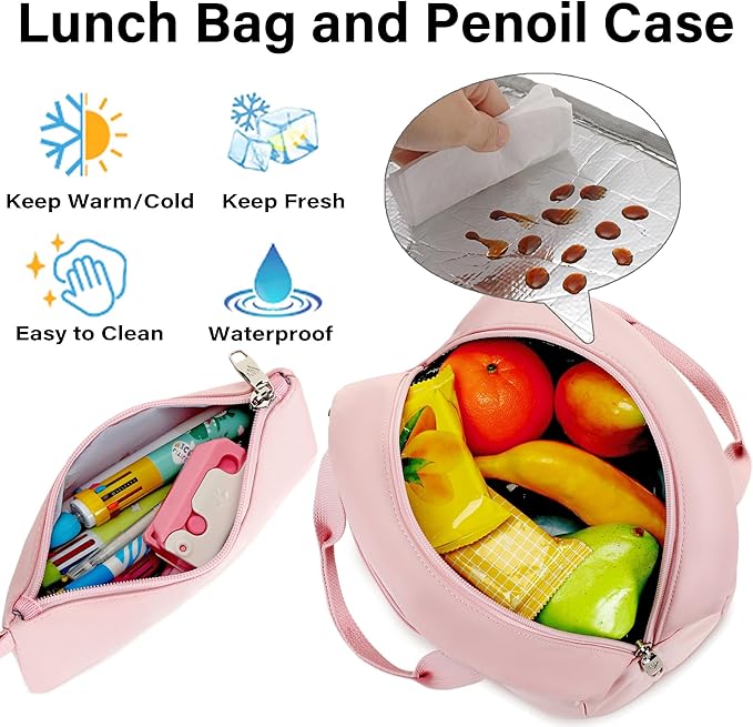 LXYGD 3 PCS Backpack for Teen Girls,Laptop Backpacks 15.6 Inch School Bag with Lunch Box Pencil Pouch Set for Students Aesthetic College Bookbag Travel Daypack(Pink)