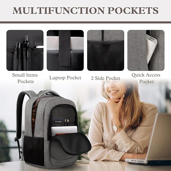 Travel Backpack, Laptop Backpack For Men Women, 17 Inch Water Resistant Slim Casual Daypack College School Travel Computer Nurse Work Bag Gifts for Men & Women, Grey