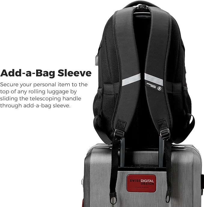 Swissdigital Design Laptop Backpack with USB Charging Port, Travel Backpack Fits 15.6 inches Computer, 31L College School Backpack for Women, Angola red/Black | SD803-44