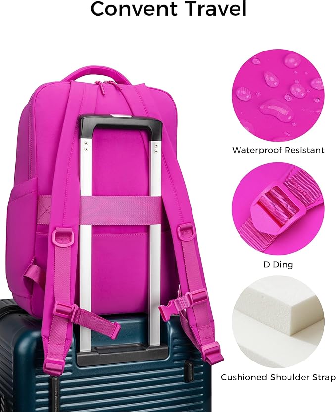 FODOKO Backpack for Work, Casual Backpack for Women Men Daypack Backpack for Travel College Bookbag Separate Compartment for 15.6 Inch Notebook Fuchsia