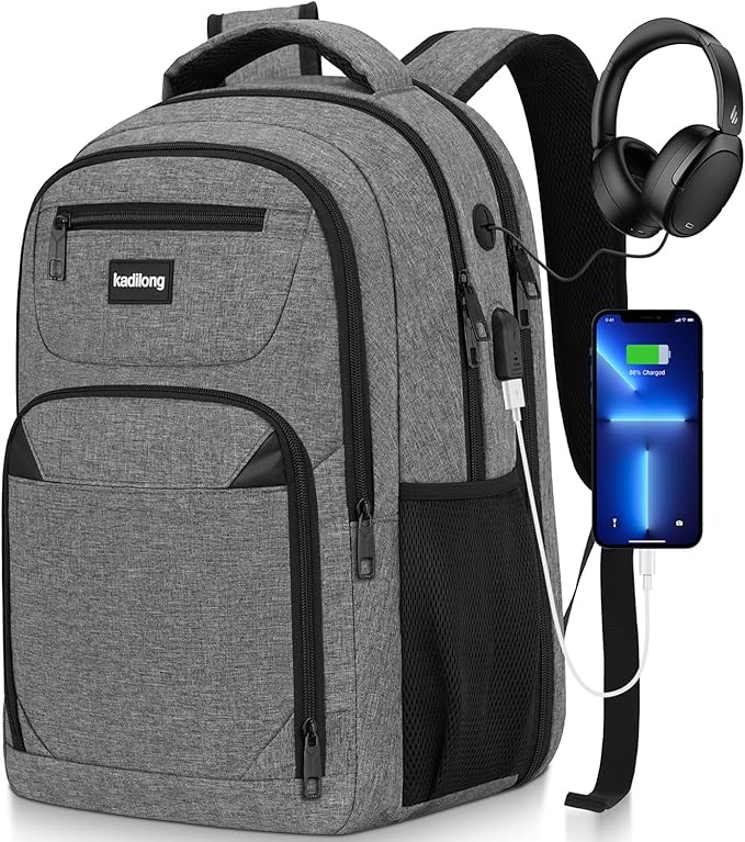 Business Laptop Backpack for Men, 17.3 Inch Travel Laptop Bag Back Pack with USB Charging Port, Water Resistant Bookbag Computer Backpack for Work College, Dark Grey