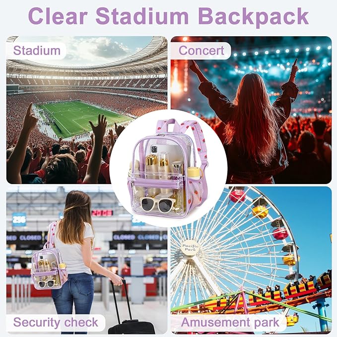 BTOOP Clear Mini Backpack for Stadium Events 12x12x6 Small Transparent Backpacks Plastic See Through Clear Bag for Concerts Work Festival Security Travel