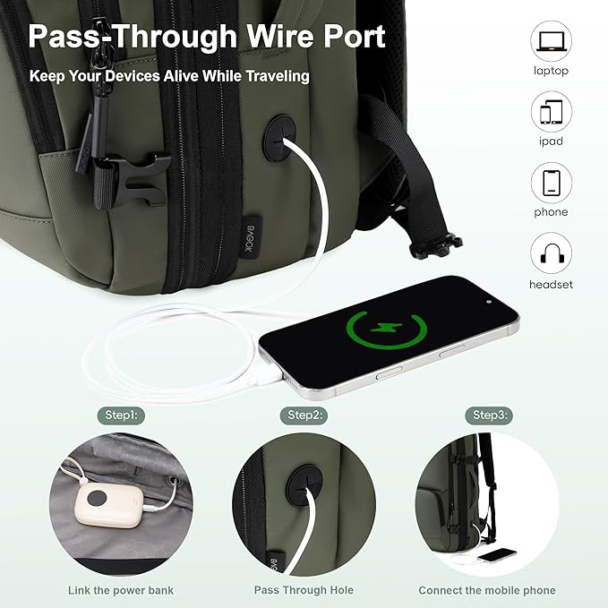 Carry On Travel Backpack, 35L-40L Expandable Extra Large Airline Approved,Lightweight Daypack for Men and Women（Green）