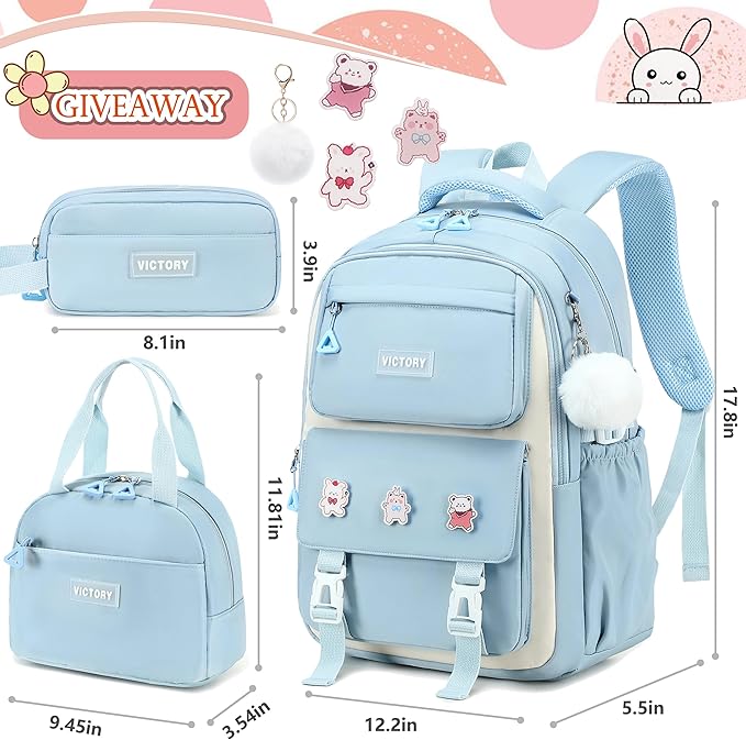 AO ALI VICTORY Backpack for Women Girls Set with Pencil Case 15.6 Inch Laptop School Bag Kids Elementary College Backpacks