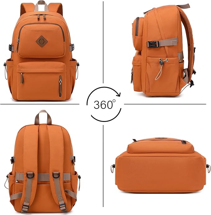 AO ALI VICTORY laptop backpack 15.6 inch anti theft travel backpacks for men and women large college bookbag work business daypack middle high school bag for girls boys teens students brown