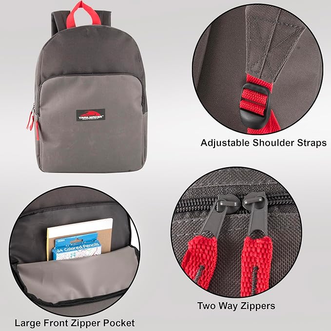 Color Block Backpacks for School Boys and Girls, 15 Inch Two Tone Colorful Small Travel Backpack for Kids (Grey)
