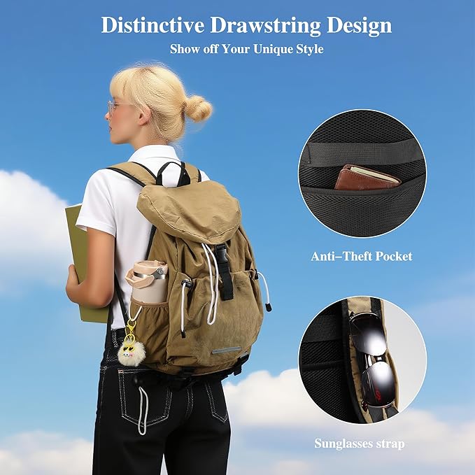 Drawstring Backpack for Teen Girls Boys, Work College Travel 17 Inch Laptop Backpack, Cute Back to School Bookbag, Casual Daypack for Middle High School University Daily Use Gym