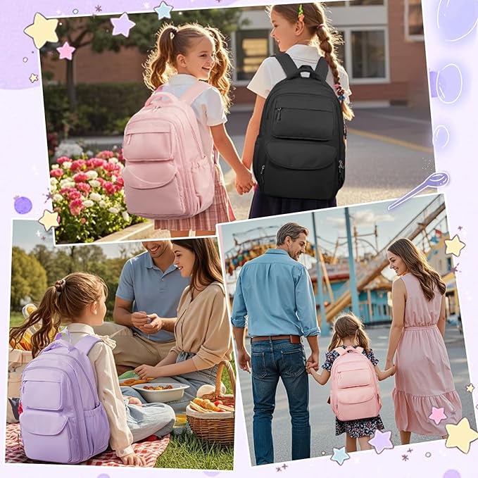 Cute Backpack For School Teens Girls, Aesthetic Kids Elementary School Backpacks, Waterproof Middle Students Bookbag, Large Capacity Backpack For College Women Men (Purple)