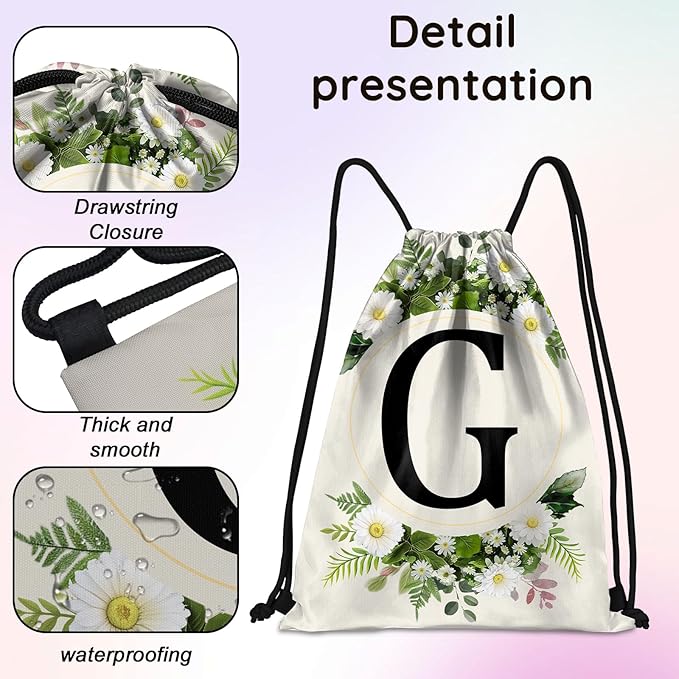 Initial Letter Drawstring Backpack String Sports Gym Bags Waterproof Sackpack Cute for Men Women Beach (13"×17") (Letter-G)