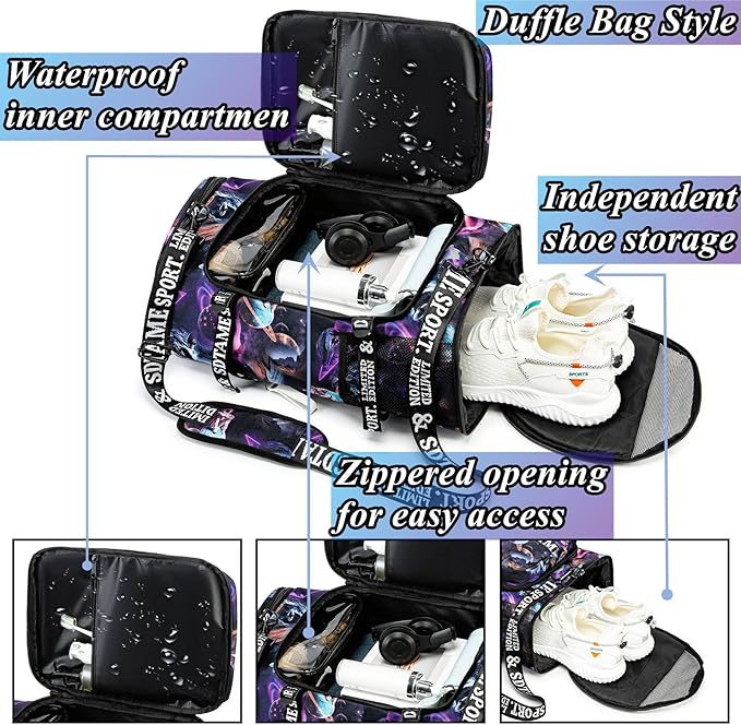 Gym Duffle Bag Backpack with Shoe Compartment,4 ways Travel Backpack for Women and Men,Multi-Functional Weekender bag with Waterproof Layer&Laptop Compartment for Fitness, Travel,Camping
