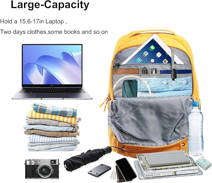 KEOFID Casual Backpack for Men and Women, Hiking Backpack for Travel, Black Daypacks for Sports, College, Water Resistant(Yellow)