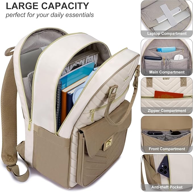 Girls Backpack,Travel Laptop Back Pack,Aesthetic School Bag for Women,Large Bookbag for College Student,Mochila Escolar para Niñas,Khaki Beige