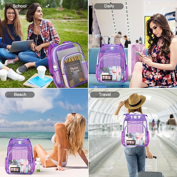 HEEYA Clear Backpack Heavy Duty Transparent Backpack for Security, Sports, Work, Travel, Stadium