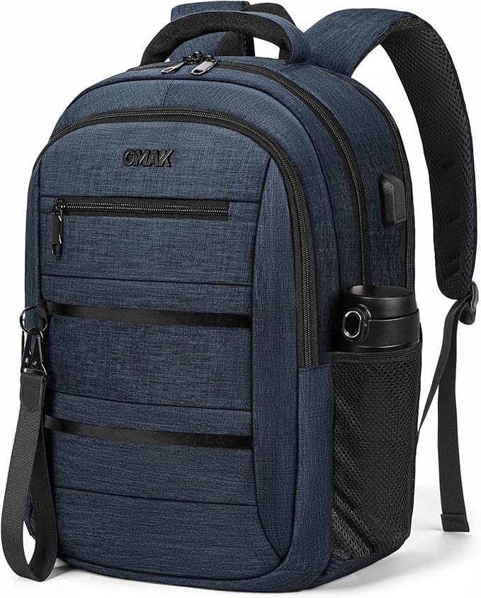 GMAK Travel Laptop Backpack for Men & Women, Business Anti Theft Laptops Backpacks with USB Charging Port, Fits 15.6 Inch Notebook, Water Resistant College School Computer Bag for Travel Sports, Blue