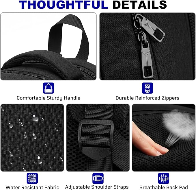 School Laptop Backpack for Women Men: 15.6 Inch College High School Backpacks with USB Charging Port Waterproof Travel Back Pack with Anti-theft Pockets Casual Work Daypack for Boys Students (Black)