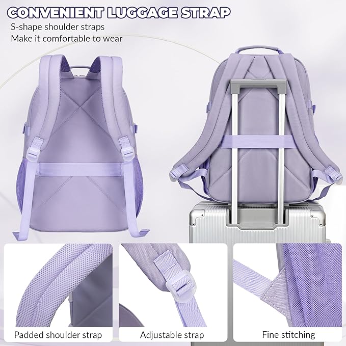 Lanola Kids Backpack for Girls Elementary Primary Middle School Bags for Teens Bookbags Sturdy Durable Travel for Women - Purple