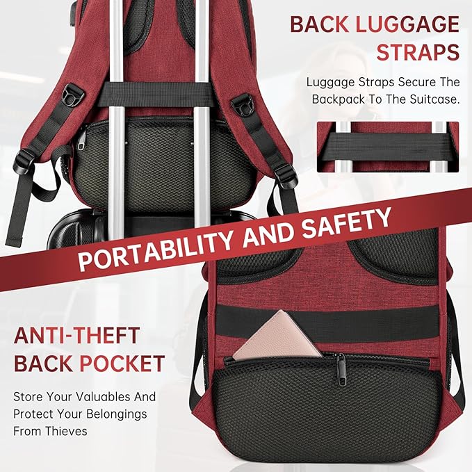 GMAK Travel Laptop Backpack for Men & Women, Business Anti Theft Laptops Backpacks with USB Charging Port, Fits 15.6 Inch Notebook, Water Resistant College School Computer Bag for Travel Sports, Red