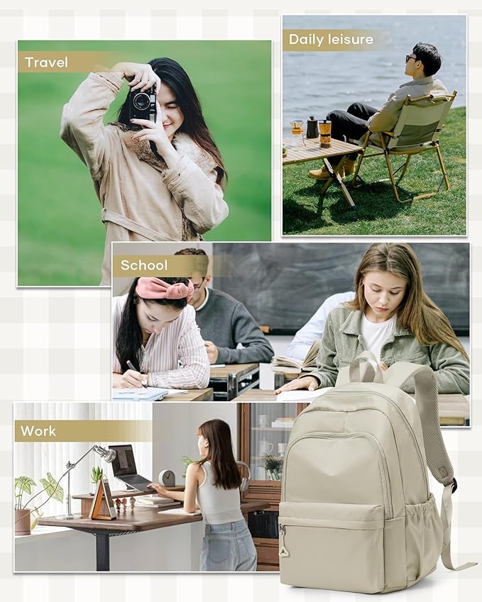 winspansy Backpack for School Teenage Girls Boys,Waterproof Lightweight School Bags Travel Daypack Simple Cute College Backpack Rucksack for Women Men fit 14 Inch Laptop,Khaki