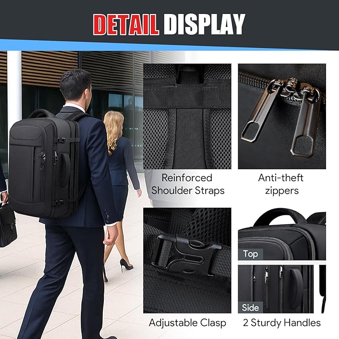 Extra Large Travel Backpack with LifetimeWarranty, Expandable Carry On Backpack with Waterproof Wet Pocket for Men Women, Anti-Theft TSA Flight Approved 18 Inch Laptop Duffel Bag for Travel, Black