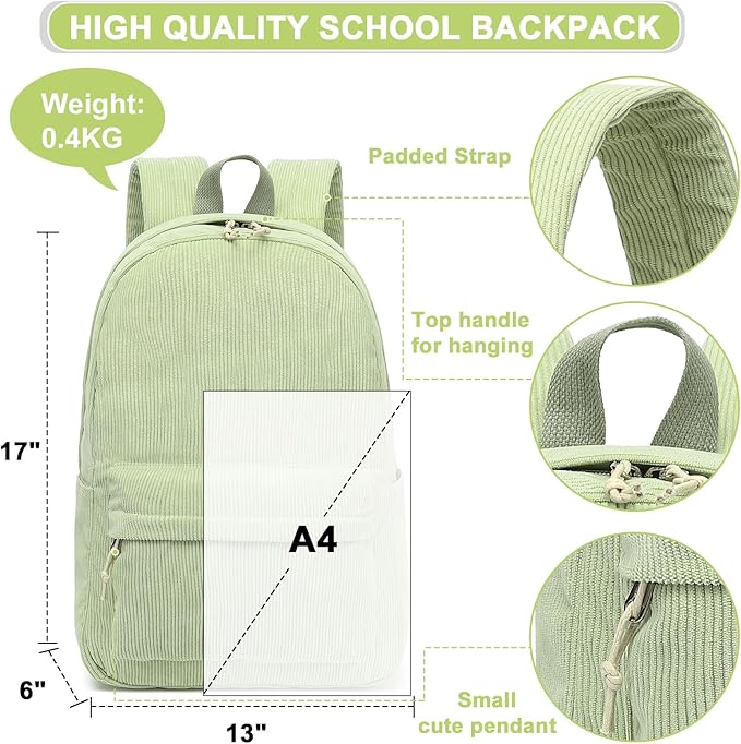 BTOOP School Backpack for Teens Large Corduroy Bookbag Lightweight 15.6 inch Laptop Bag for Girls Women Casual High School College