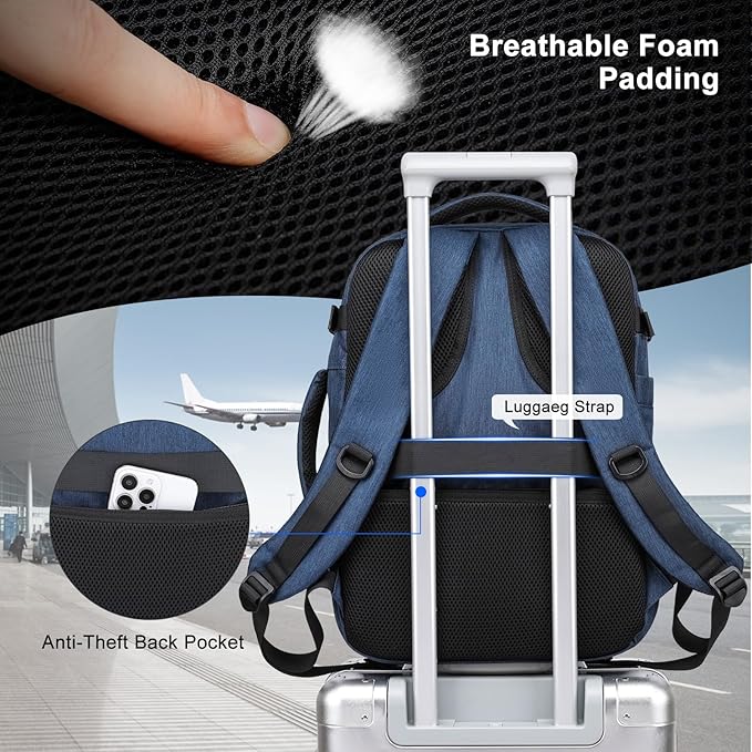 Asenlin Travel Backpack for Women Men,Flight Approved Carry On Luggage 30L Water Resistant Business Mochila Work Laptop Backpacks Fits TSA 15.6 Inch Computer College Weekender Outdoor Hiking-Blue
