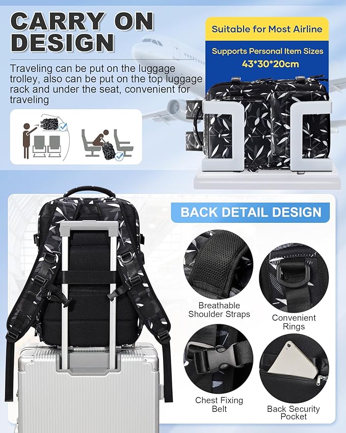 VGCUB Vacuum Backpack Travel with Pump Vacpack System Storage Compression Carry on Work Laptop Waterproof College Bags Casual Daypack Backpacks for Women Men with USB Charging Port Leaf Black