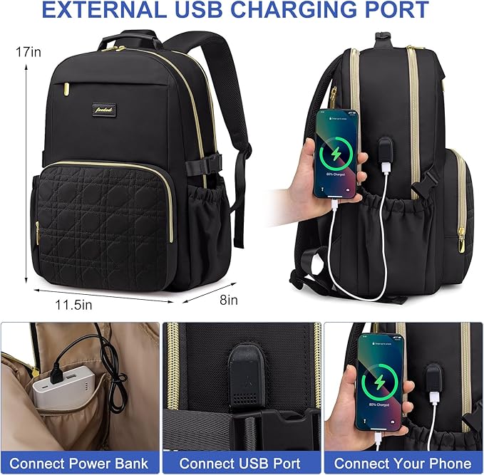 Laptop Backpack for Women Bookbag: 15.6 inch Work Backpacks with Pouch Pocket for Large Capacity Cup & USB Charger College Book Bag Travel Business Nurse Teacher Bookbags Anti-theft Back Pack