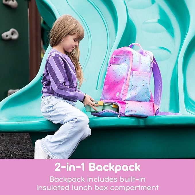 J World New York 2-in-1 Insulated Backpack Lunch Box for Kids. Adult School Bookbag, Confetti