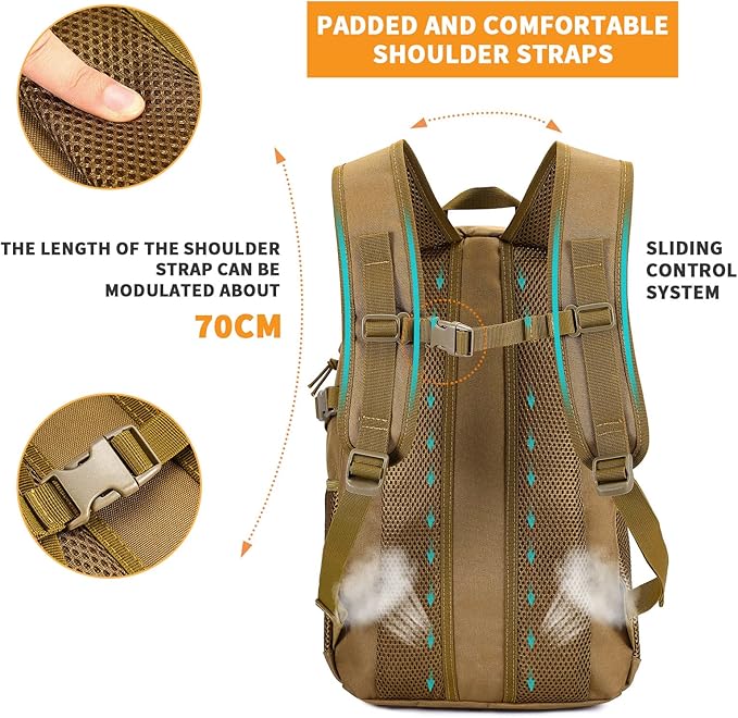 HUNTVP 20L Tactical Backpack Military MOLLE Backpack Daypack Rucksack Gear Tactical Assault Pack Bag for Hunting Camping Trekking (20L-Dark Brown)