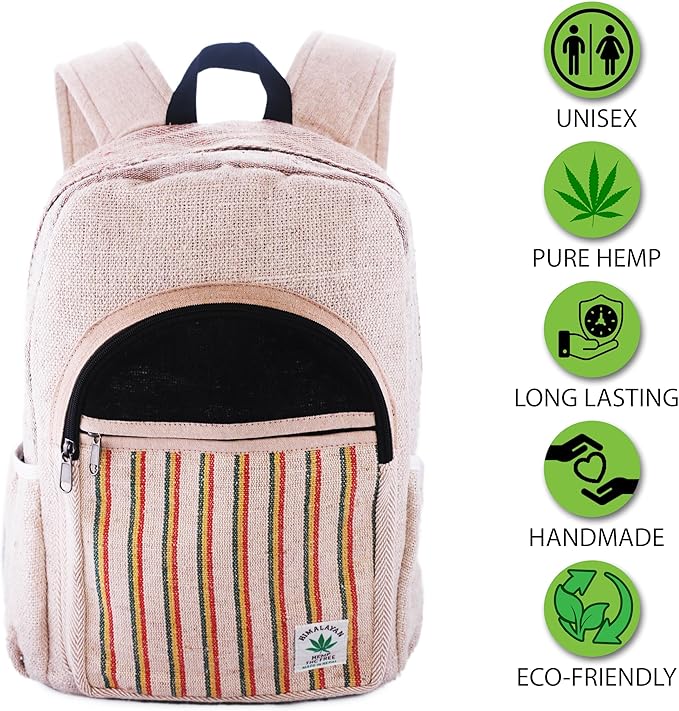 Anitya Hemp Backpack, Multi-Functional Pockets, Eco-Friendly, Unisex, Hiking Daypack, Durable Rucksack (AHLB06)
