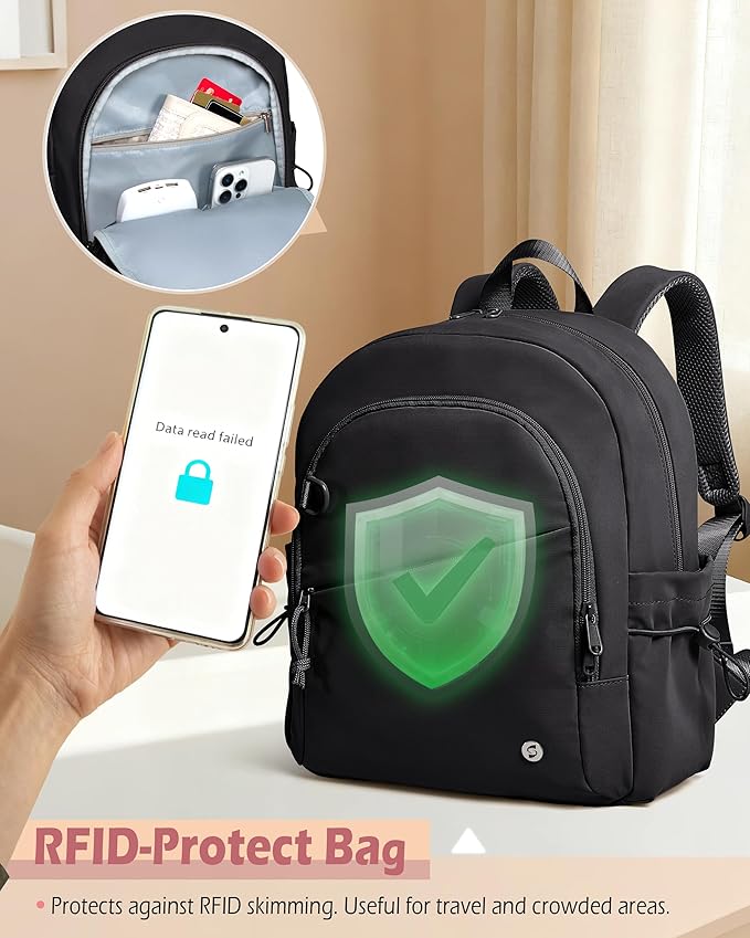 Women Mini Backpack with Wet Pocket and RFID Blocking Pocket, Small Backpack Purse for Gym, Work, College or Travel, Pink