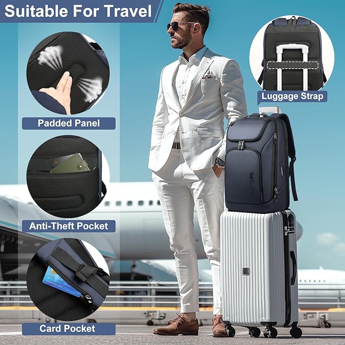 hk Business Smart Backpack for Men Anti-Theft for 17.3 Inch Laptop with USB Charging Port Water-Resistant Large Durable Compact 30L for Travel College Work-Deep Blue