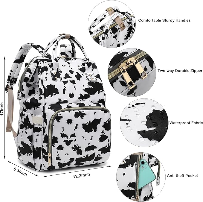 Cow Print Laptop Backpack for Women Men, 15.6 inch College School Backpack Bookbag for Work/School/Travel/Business